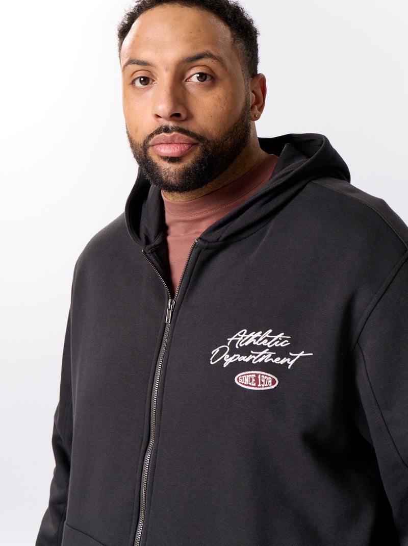 Sweat zippé à capuche avec inscriptions brodées Noir - Kiabi