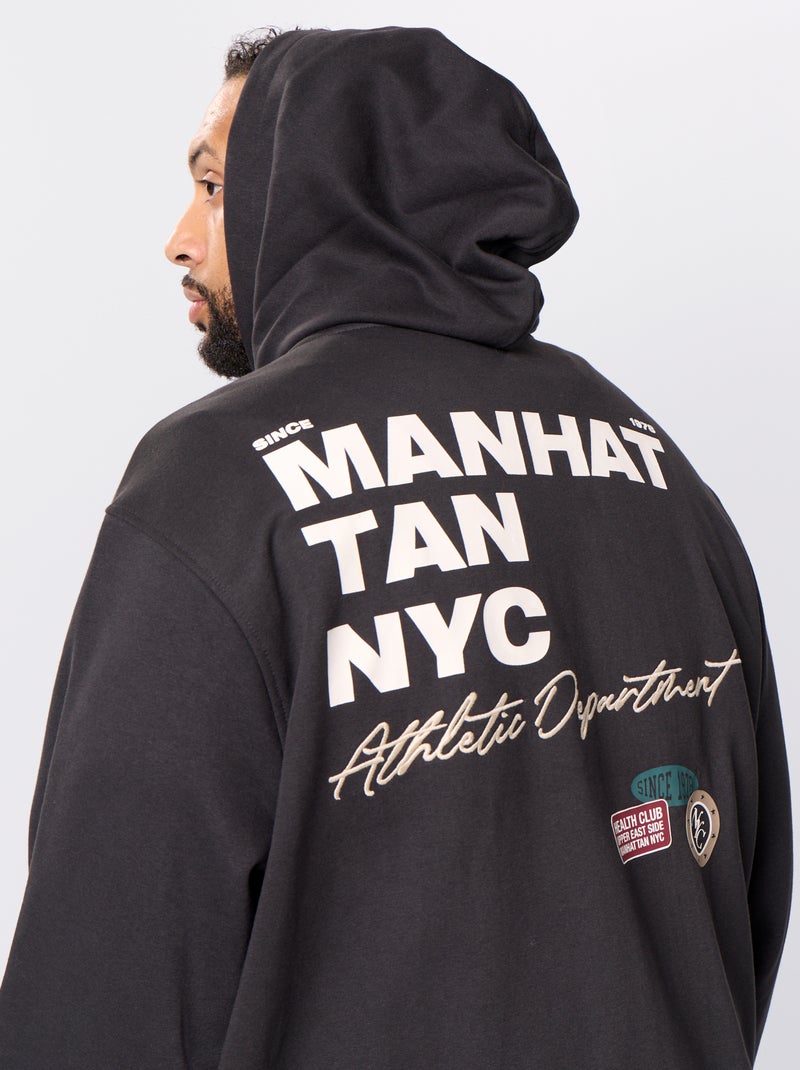 Sweat zippé à capuche avec inscriptions brodées Noir - Kiabi