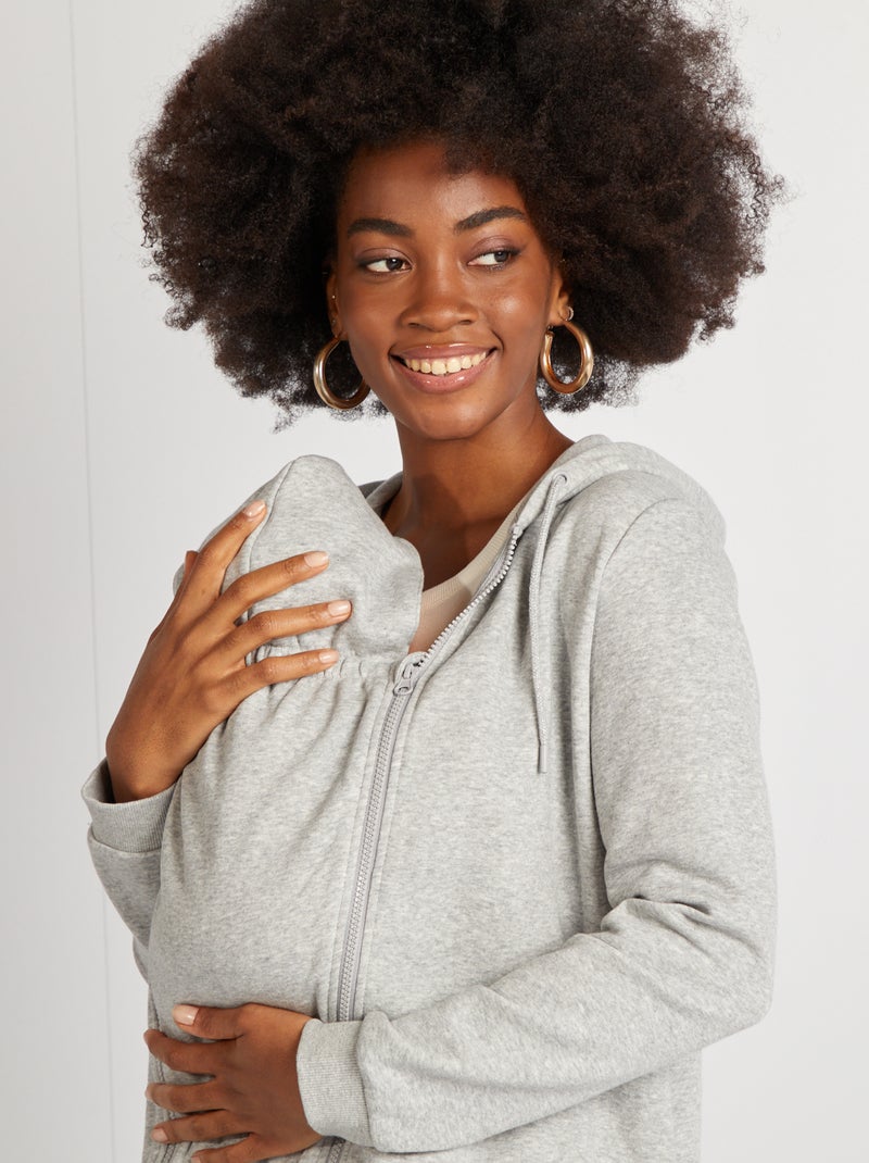 Sweat zippé à capuche d'allaitement Gris - Kiabi