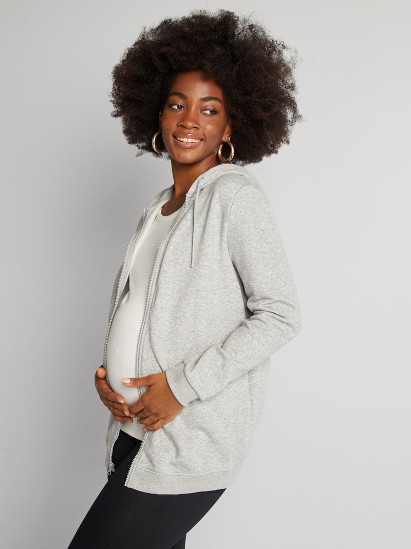 Sweat zippé à capuche d'allaitement Gris - Kiabi