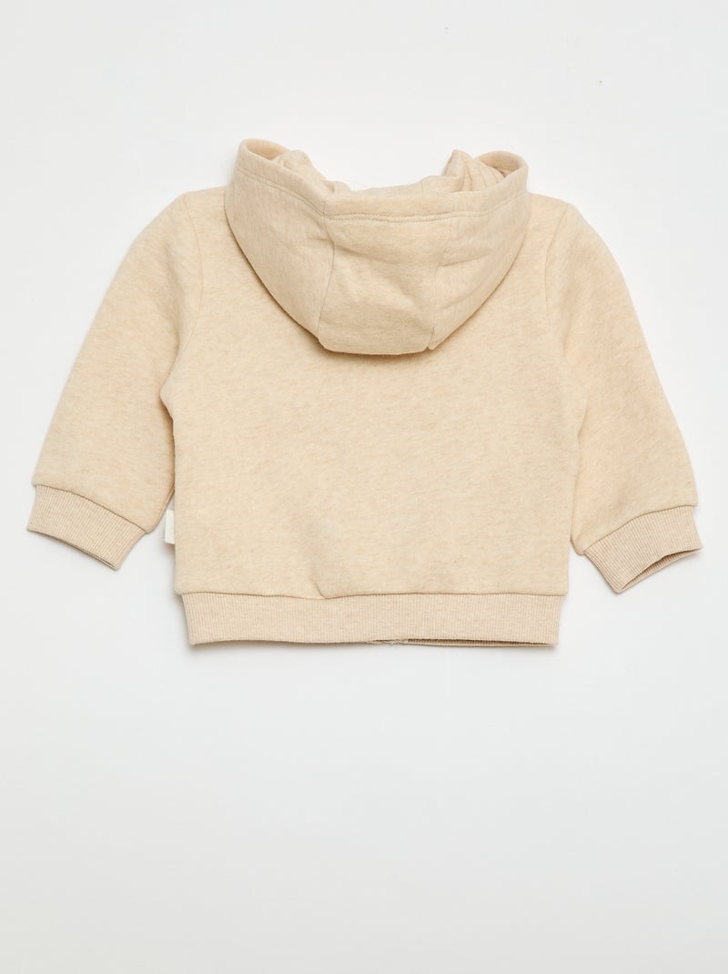 Sweat zippé à capuche en molleton gratté Beige - Kiabi