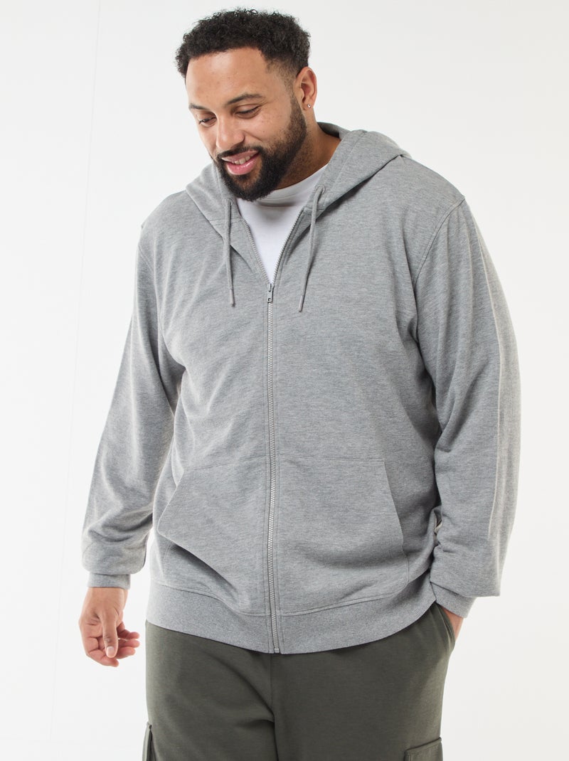 Sweat zippé à capuche uni Gris - Kiabi