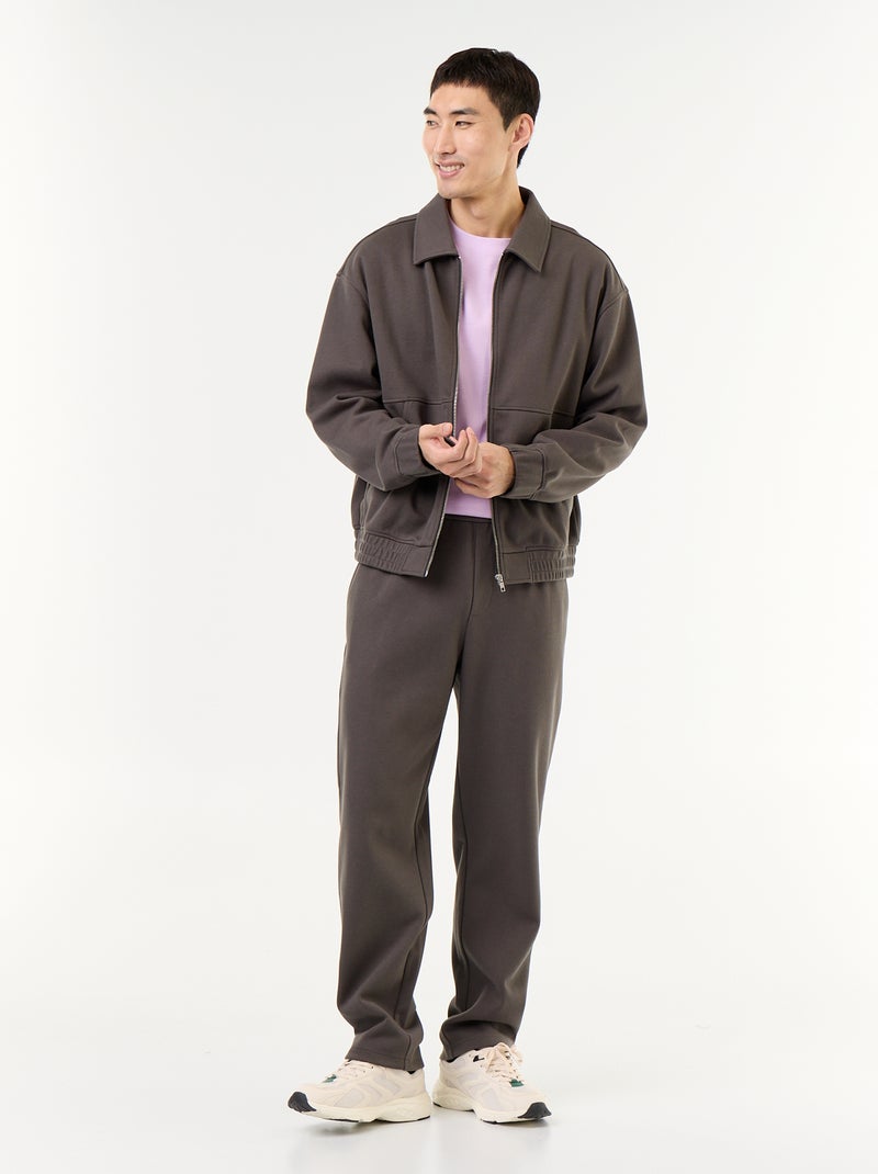 Sweat zippé avec col chemise Kaki - Kiabi