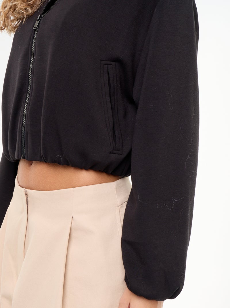 Sweat zippé avec col chemise Noir - Kiabi