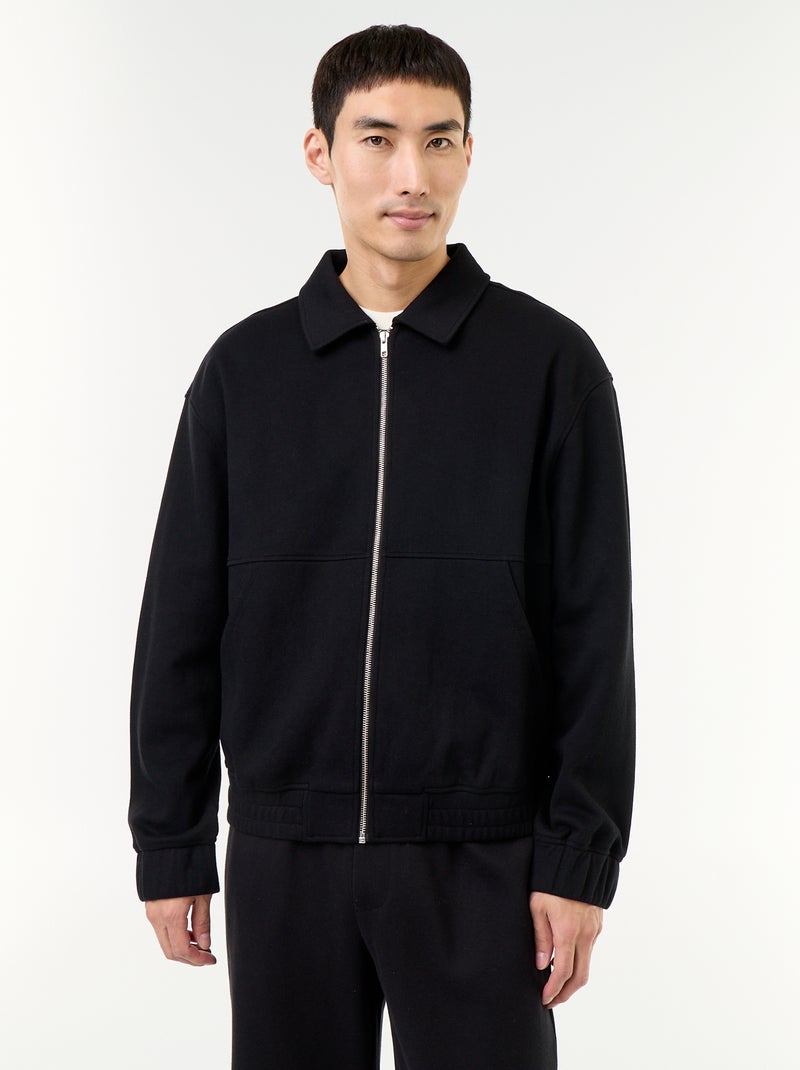 Sweat zippé avec col chemise Noir - Kiabi