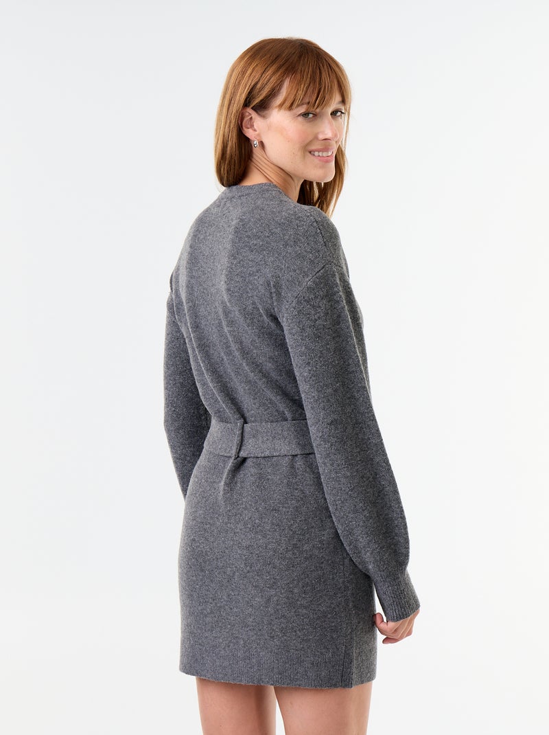 Sweater dress with belt Grey - Kiabi