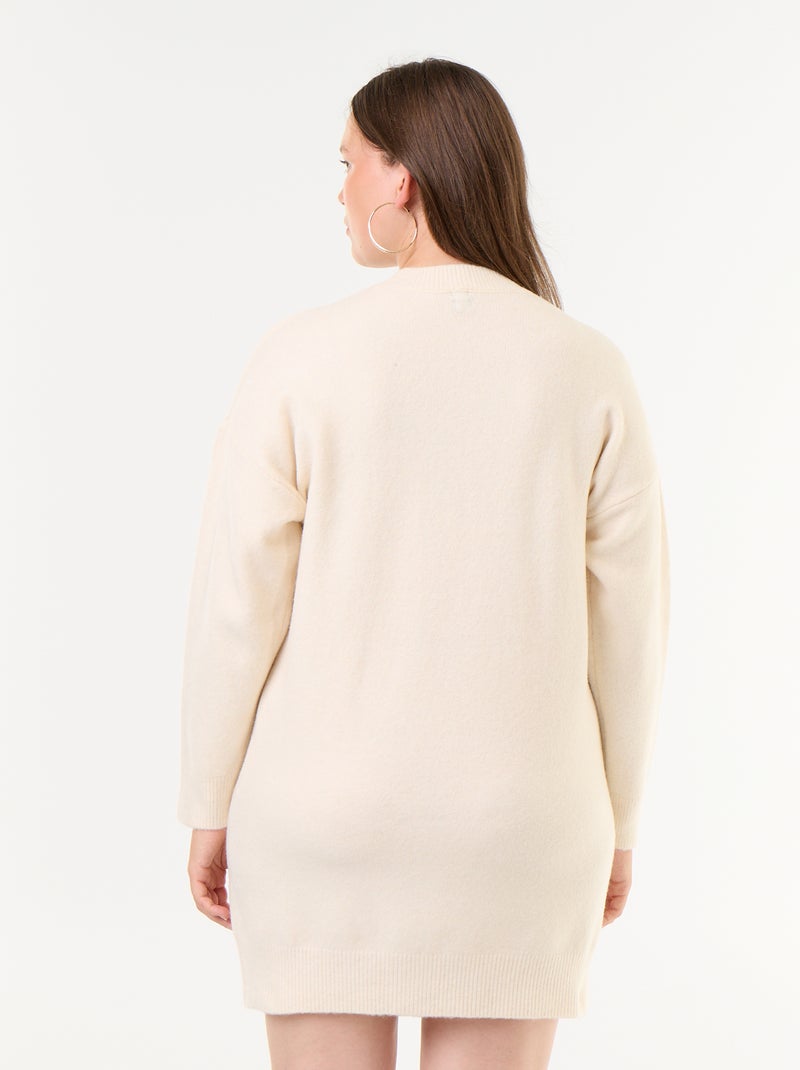 Sweater Dress with Buttoned Sleeves Beige - Kiabi