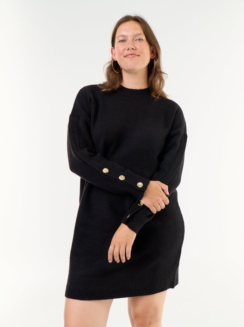 Sweater Dress with Buttoned Sleeves Black - Kiabi