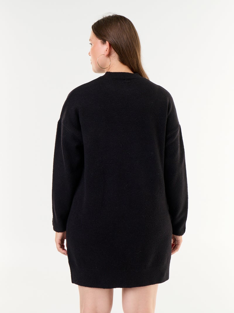 Sweater Dress with Buttoned Sleeves Black - Kiabi