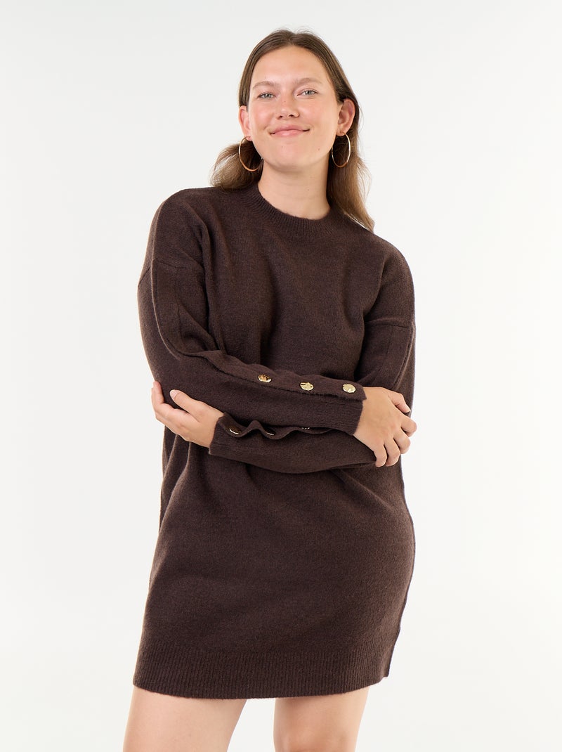 Sweater Dress with Buttoned Sleeves Brown - Kiabi