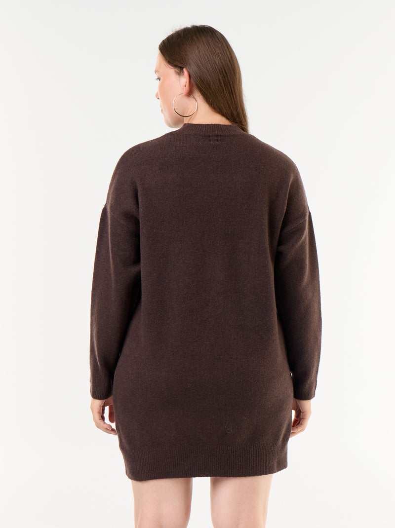 Sweater Dress with Buttoned Sleeves Brown - Kiabi