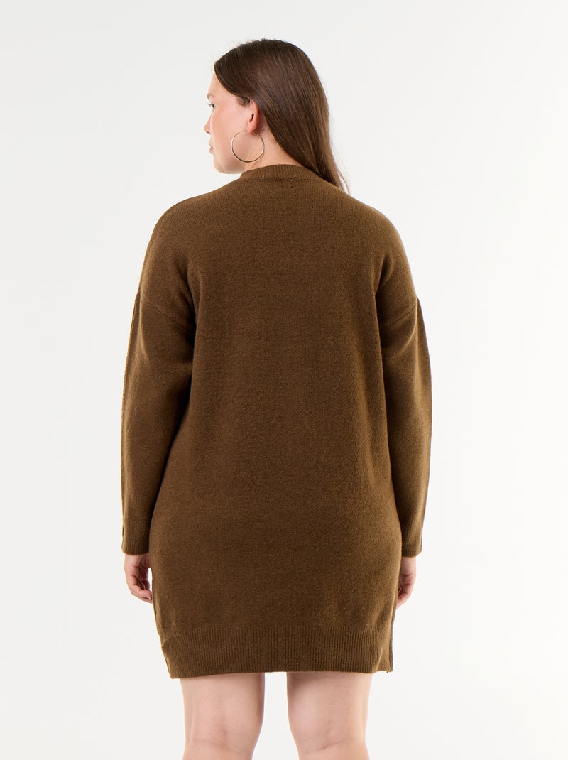Sweater Dress with Buttoned Sleeves Brown - Kiabi