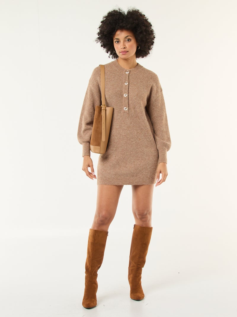 Sweater dress with gold buttons Beige - Kiabi