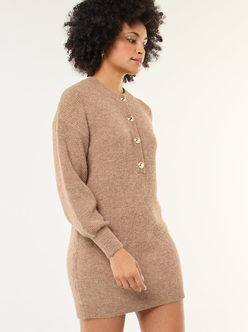Sweater dress with gold buttons Beige - Kiabi