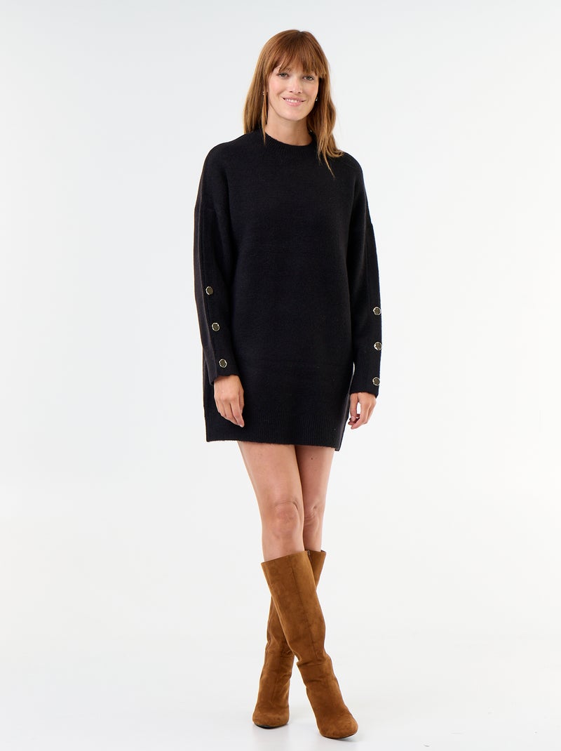 Sweater dress with hammered buttons Black - Kiabi