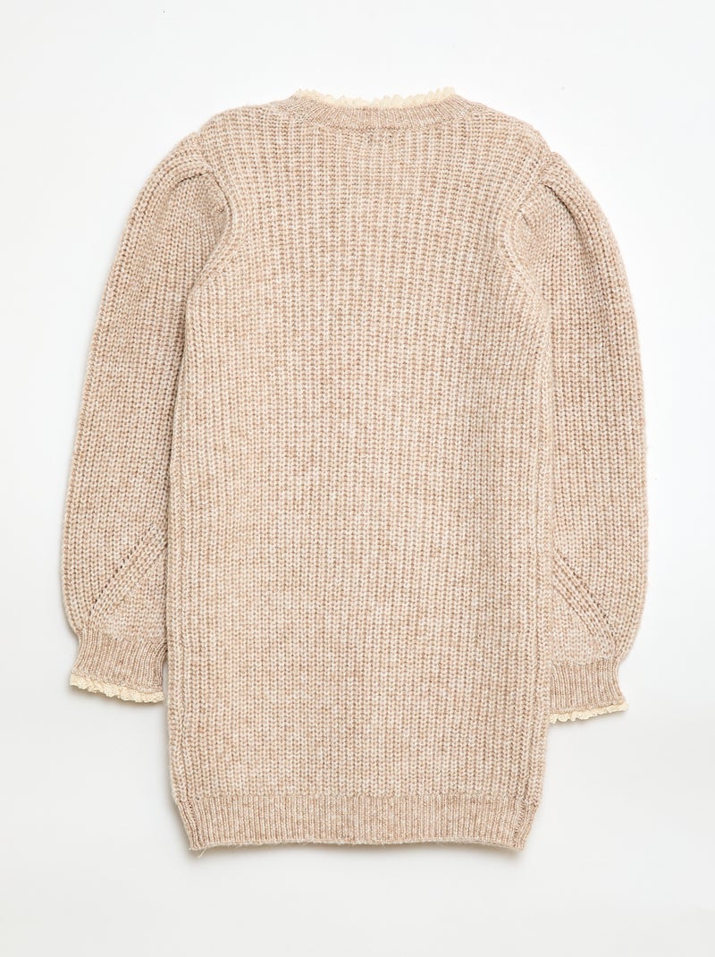 Sweater dress with lace collar Beige - Kiabi