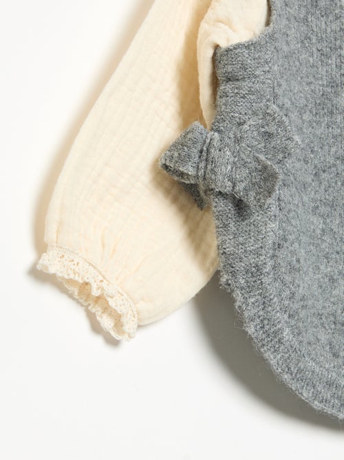 Sweater with bows and cotton voile sleeves - Kiabi