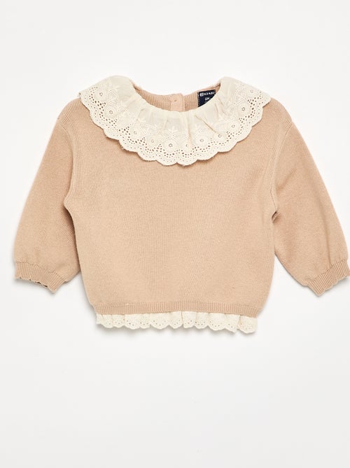 Sweater with charming Broderie Anglaise collar - Kiabi