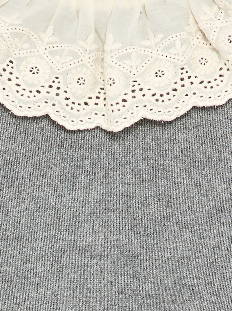Sweater with charming Broderie Anglaise collar Grey - Kiabi