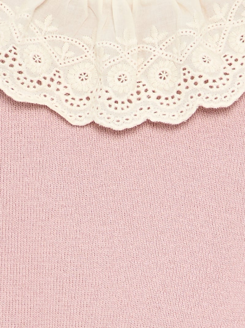 Sweater with charming Broderie Anglaise collar Purple - Kiabi