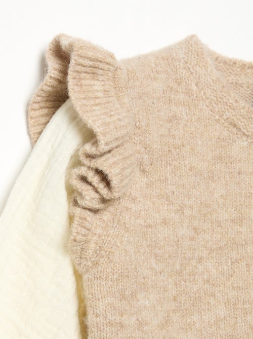 Sweater with cotton voile sleeves and embroidered hem - Kiabi Sweater with cotton voile sleeves and embroidered hem - Kiabi