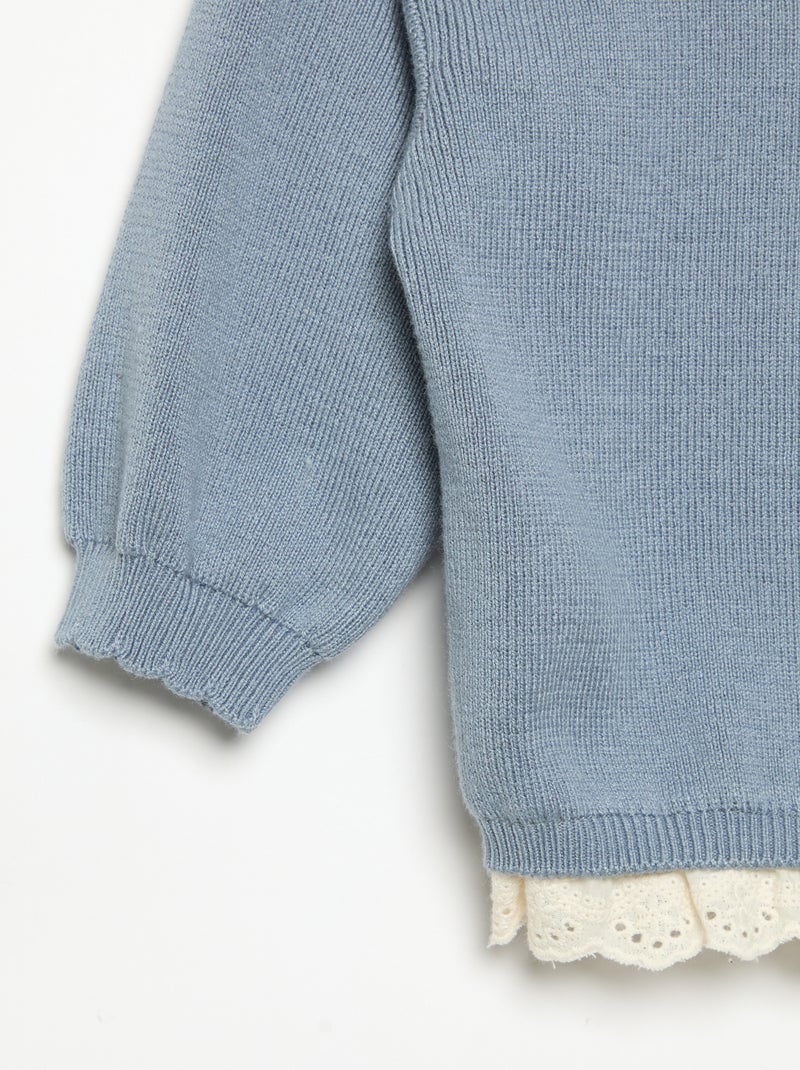 Sweater with decorative eyelet lace collar Blue - Kiabi