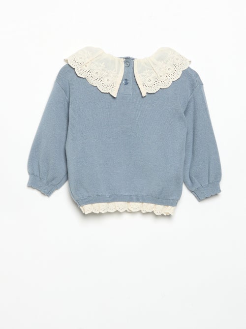Sweater with decorative eyelet lace collar - Kiabi