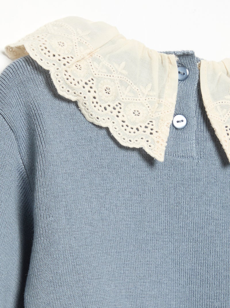 Sweater with decorative eyelet lace collar Blue - Kiabi