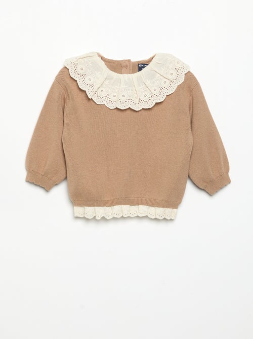 Sweater with decorative eyelet lace collar - Kiabi
