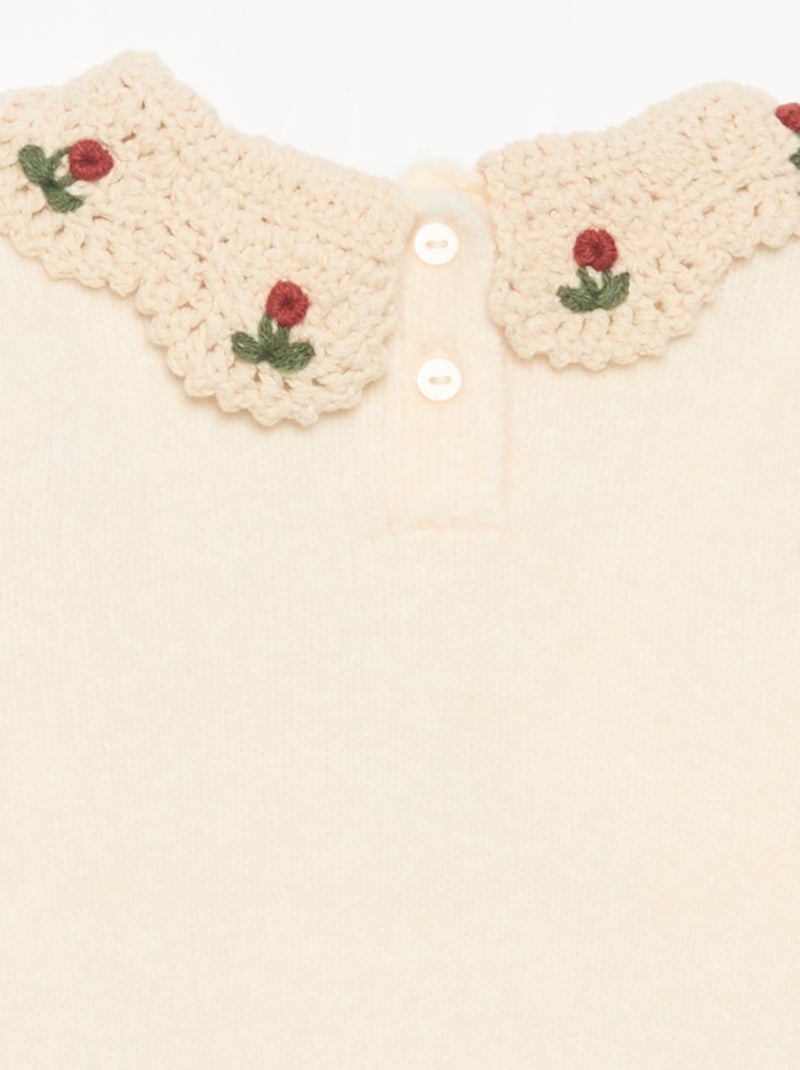 Sweater with embroidered collar White - Kiabi