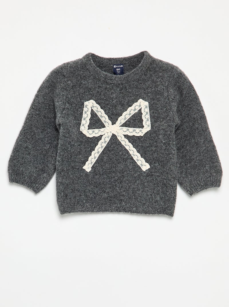 Sweater with large lace bow Grey - Kiabi