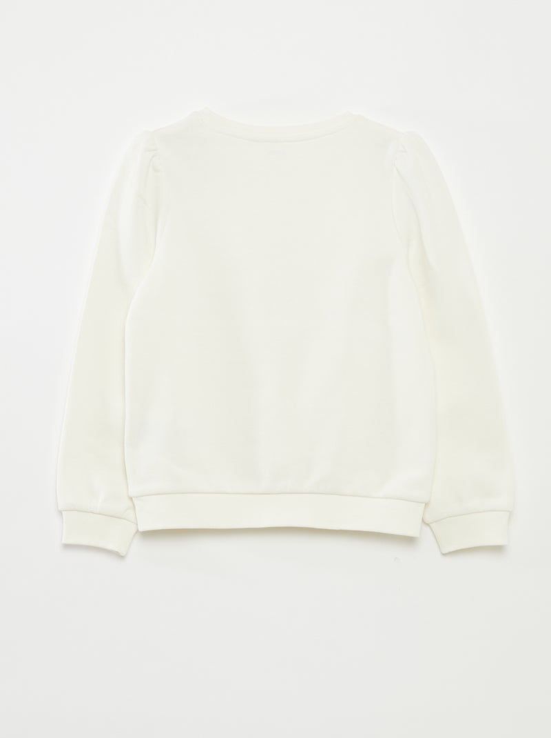 Sweatshirt aus Fleece mit Stickerei und Raffungen an den Schultern WEISS - Kiabi