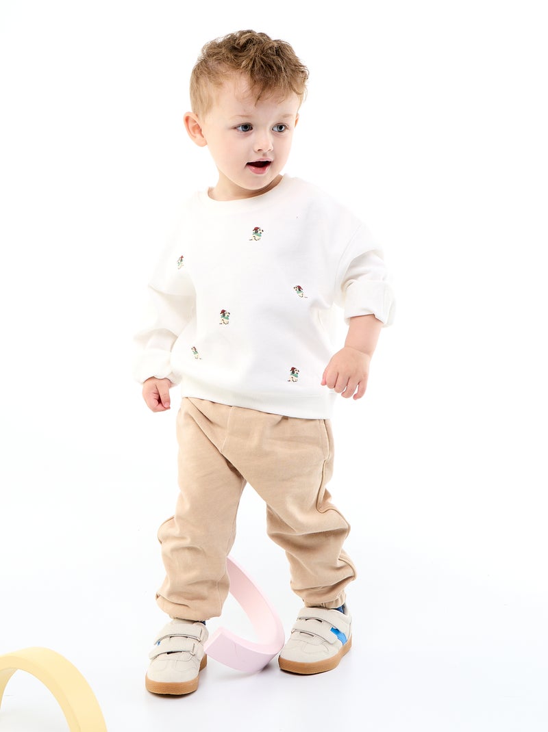 Sweatshirt aus French Terry mit Stickereien Blanc - Kiabi