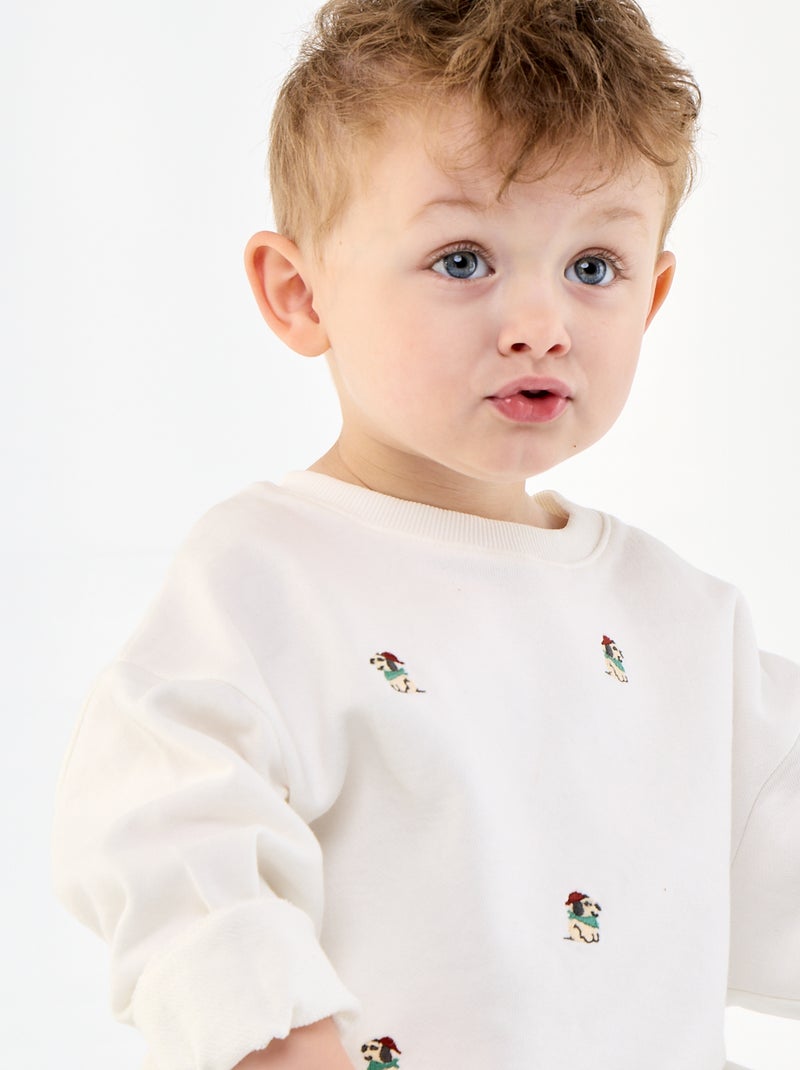 Sweatshirt aus French Terry mit Stickereien Blanc - Kiabi