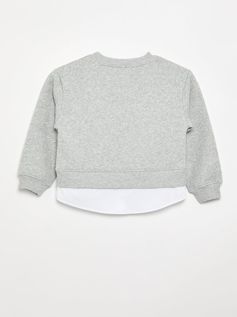 Sweatshirt mit integriertem Hemdsaum und Bruststickerei Grau - Kiabi