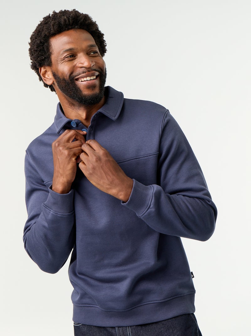 Sweatshirt mit Polokragen aus Molton Bleu - Kiabi
