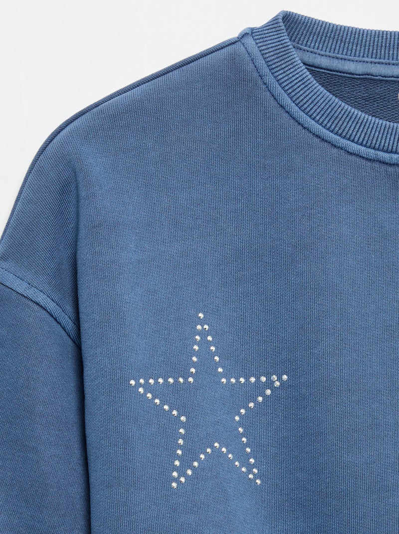 Sweatshirt mit Strass-Sternen Blau - Kiabi