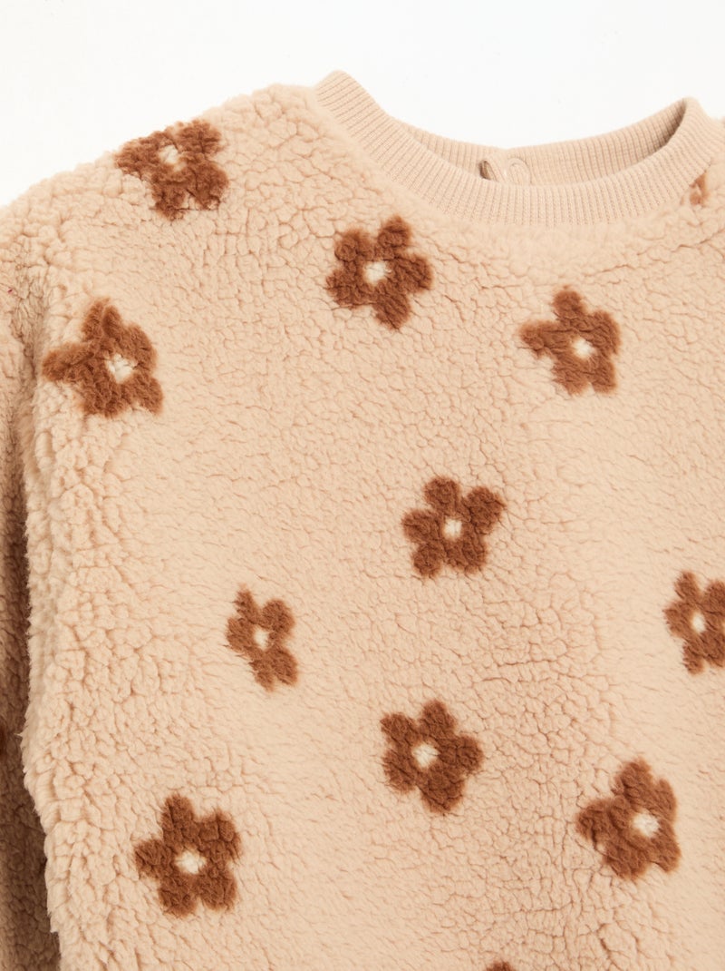 Sweatshirt mit Teddy-Effekt und Stickereien Beige - Kiabi