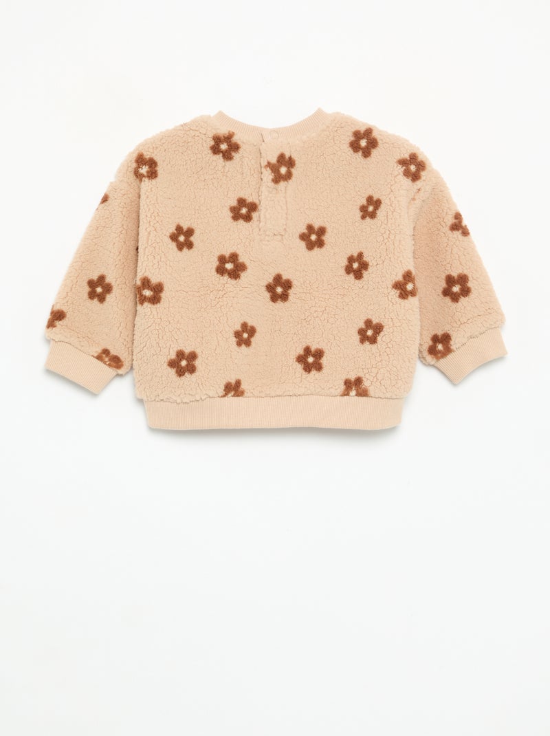 Sweatshirt mit Teddy-Effekt und Stickereien Beige - Kiabi