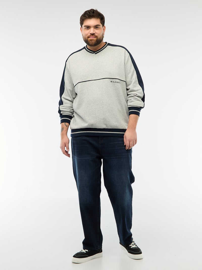 Sweatshirt mit V-Ausschnitt aus French Terry Grau - Kiabi