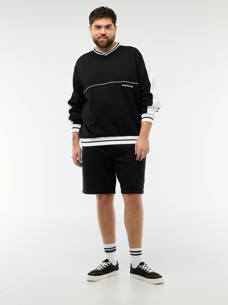 Sweatshirt mit V-Ausschnitt aus French Terry Schwarz - Kiabi