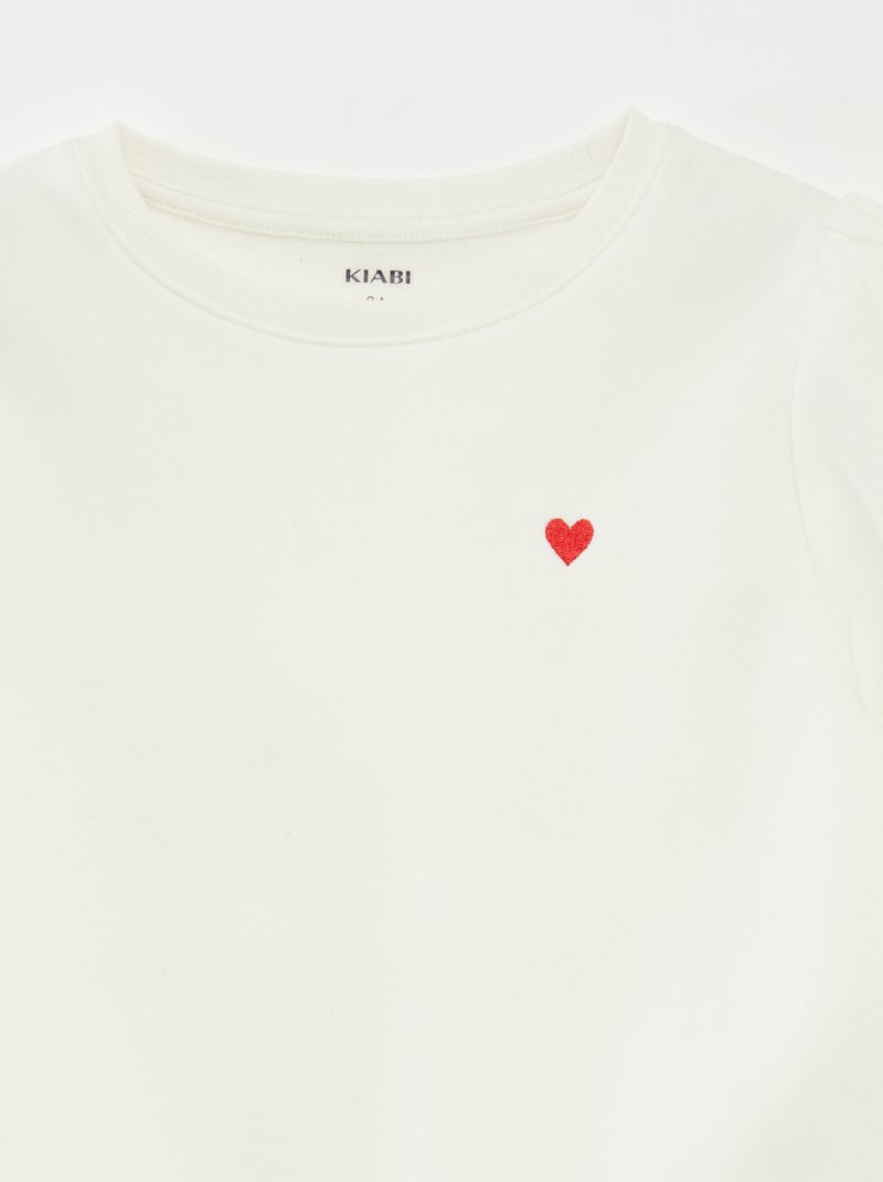 Sweatshirt with embroidery and gathers on the shoulders WHITE - Kiabi