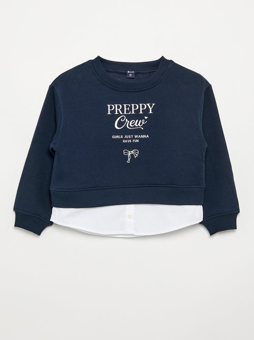 Sweatshirt with Integrated Shirt Hem and Chest Embroidery - Kiabi