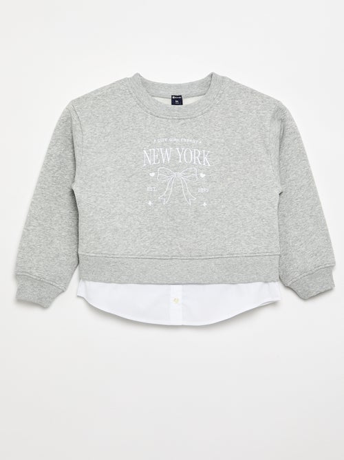 Sweatshirt with Integrated Shirt Hem and Chest Embroidery - Kiabi