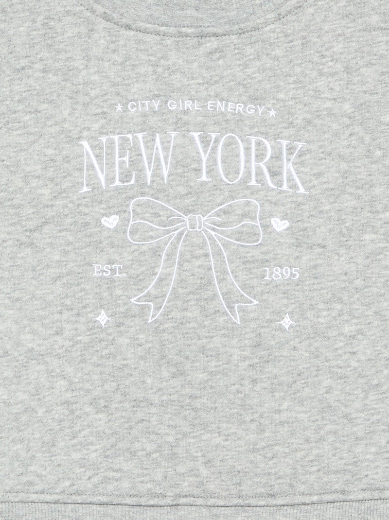 Sweatshirt with Integrated Shirt Hem and Chest Embroidery Grey - Kiabi