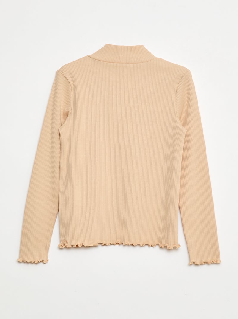T-shirt à col montant côtelé Beige - Kiabi