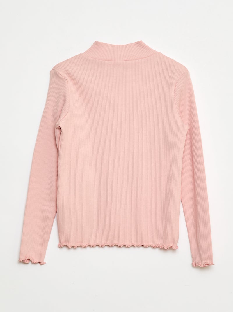 T-shirt à col montant côtelé Rose - Kiabi