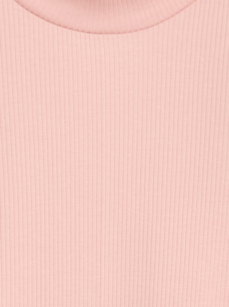 T-shirt à col montant côtelé Rose - Kiabi