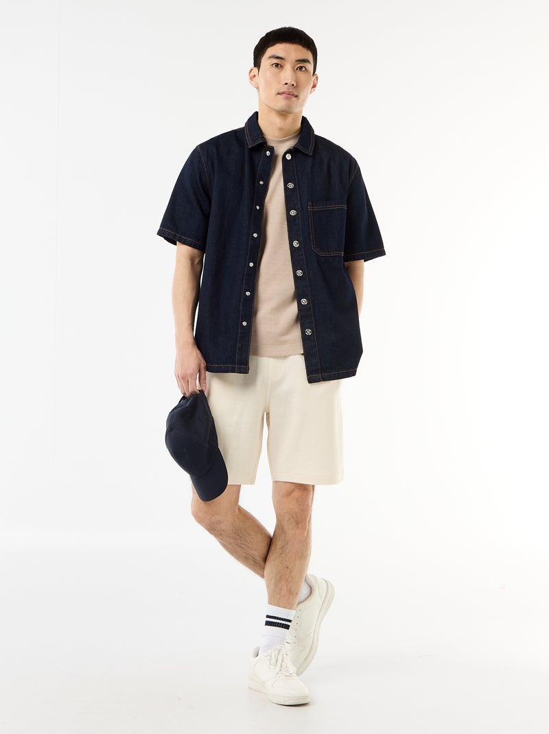 T-shirt à col rond et manches courtes en nid d'abeilles Beige - Kiabi