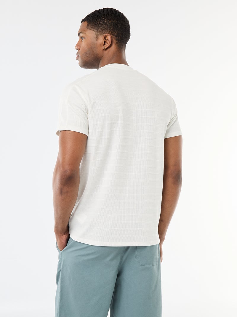 T-shirt à col rond et manches courtes en nid d'abeilles Blanc - Kiabi